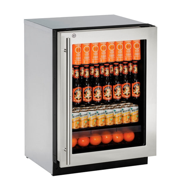 U-Line Glass Refrigerator 24" Lock Right Hinge Stainless Frame 115v