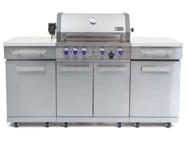 Mont Alpi 4-Burner 70-Inch Outdoor Gas Grill Island with Infrared Rear Burner & Rotisserie Kit - Stainless Steel