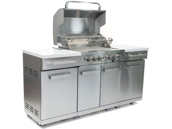 Mont Alpi 4-Burner 70-Inch Outdoor Gas Grill Island with Infrared Rear Burner & Rotisserie Kit - Stainless Steel