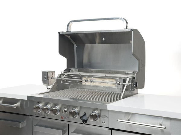 Mont Alpi 4-Burner 70-Inch Outdoor Gas Grill Island with Infrared Rear Burner & Rotisserie Kit - Stainless Steel