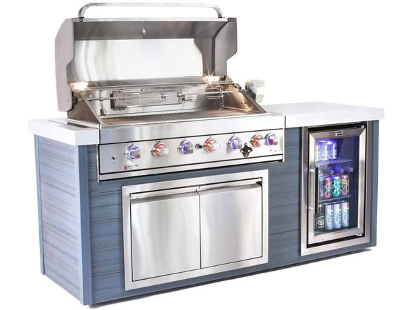 Mont Alpi 6-Burner 78 1/2 Inch ArtWood Gas Grill Island with Refrigerator, Infrared Rear Burner, and Rotisserie Kit - Stainless Steel