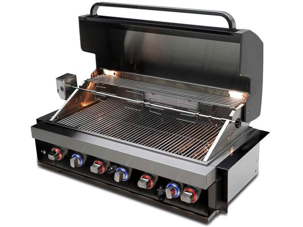 Mont Alpi 6-Burner 78 1/2 Inch ArtWood Gas Grill Island with Refrigerator, Infrared Rear Burner, and Rotisserie Kit - Stainless Steel