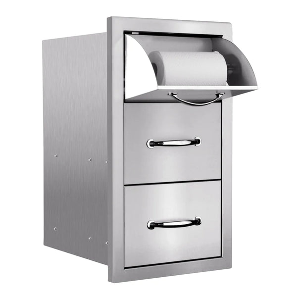 American Made Grills 17 Inch Vertical 2 Drawer & Paper Towel Holder with Masonry Frame